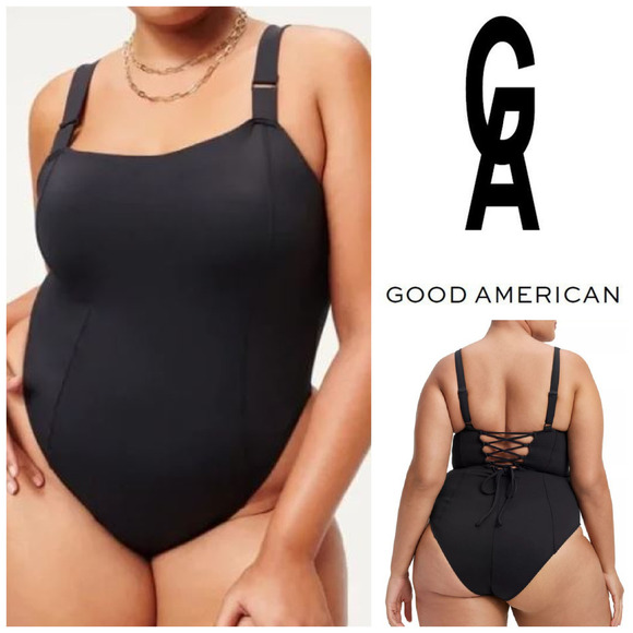 Good American Other - NEW Good American Plus Sz 6 3X Black Sculpt Corset One Piece Swimsuit NWOT